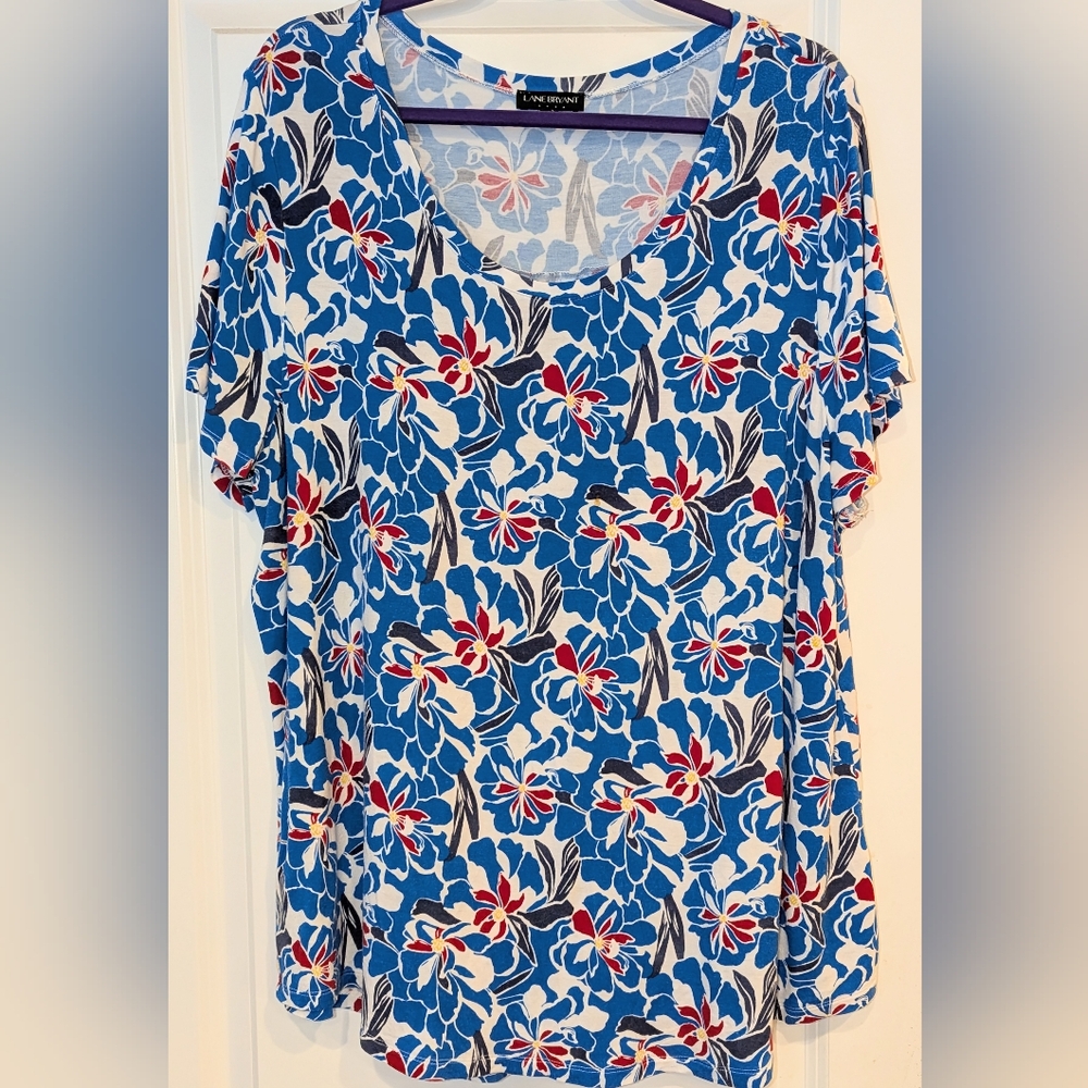 Lane Bryant Women's Top, Size 18-20 Blue, red, & white Floral Print, Flowy, EUC